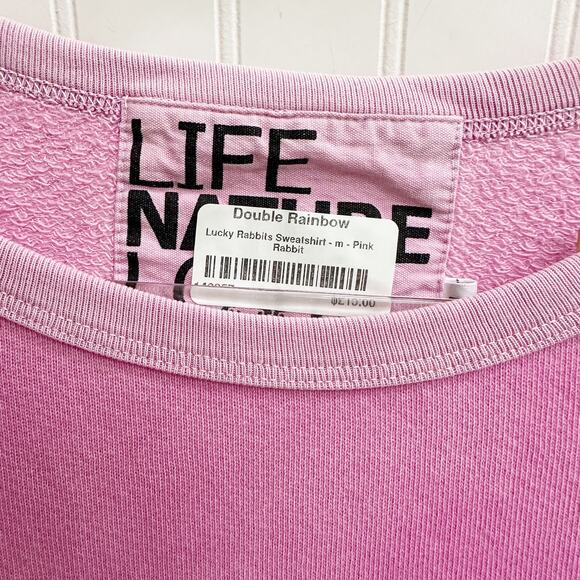 FreeCity Lucky Rabbits Pink Pullover Sweatshirt Graphic Crewneck NWT Medium - Picture 6 of 7